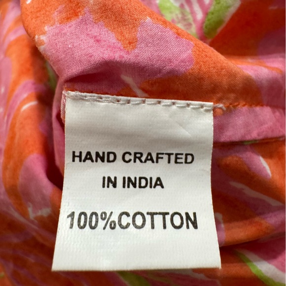 Sohana Moda Top Hand Crafted Bright Floral Tie-Front Puff Sleeves Boho Chic L - Picture 8 of 10